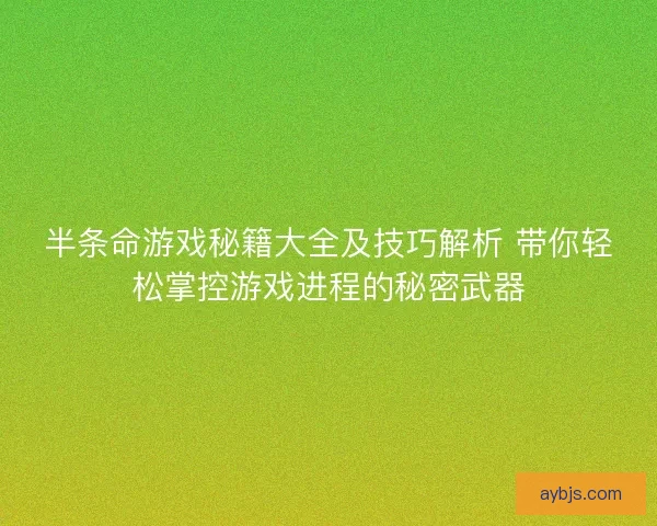 半条命游戏秘籍大全及技巧解析 带你轻松掌控游戏进程的秘密武器